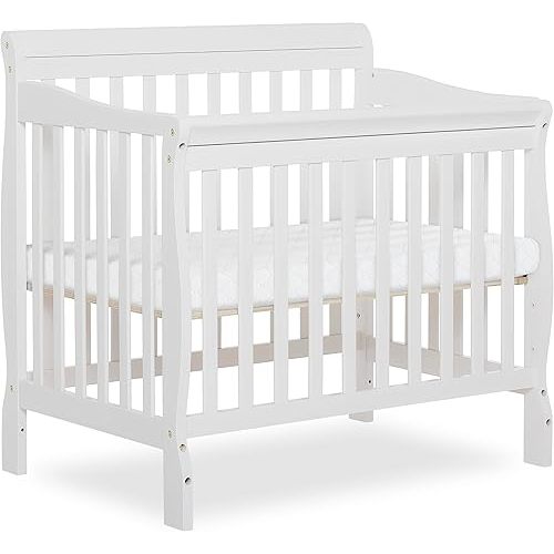 Dream On Me Aden 4-in-1 Convertible Mini Baby Crib in White, GreenGuard Gold & JPMA, Sustainable Pinewood, Non-Toxic Finish, 3 Mattress Heights, Converts to Mini Day & Twin-Size Bed
