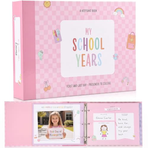 Beautiful School Memory Book for Kids - Cute Keepsake Binder w Photo Cards | For First and Last Day of School with Pocket Tabs and Ruler - Cherish Precious Classroom Memories from PreK to Graduation