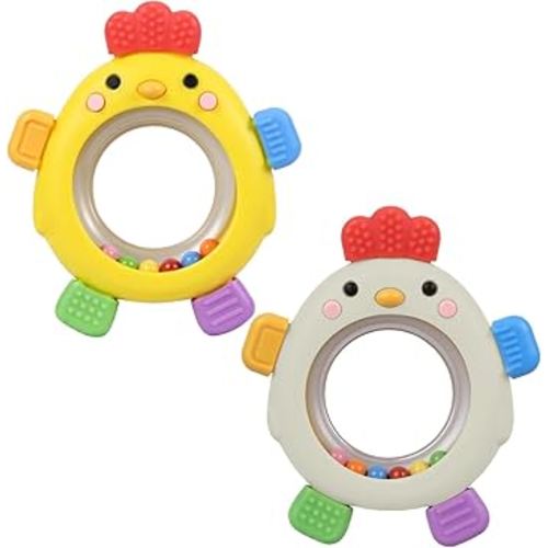 WALULAN Sensory Toys for Babies, 2 Pack Baby Teething Rings Toys for 0-3 3 6-12 Months Baby Rattle Teether Silicone Teether Relief Chew Soothing,BPA Free,Sore Gums Babys Teethers Toys