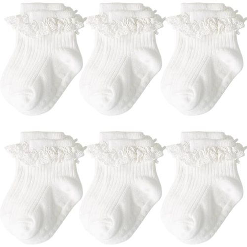 Baby Girl Toddlers Socks with Non-slip Grip Cute Frilly Ruffle Ankle Soft Cotton Newborn Baby Socks for Infant Kids