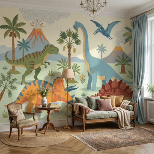 Lark Manor™ Dinosaur Adventure Wallpaper Prehistoric Volcano Wall Mural | Wayfair