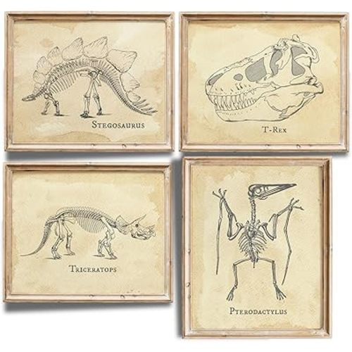 Dinosaur Bedroom Art Prints (Set of 4) - Unframed - 11x14s | Fun and Educational Prehistoric Decor for Kids' Rooms | Wall Decor for Boys and Girls Bedrooms or Nurseries | Bathroom Pictures Wall Decor