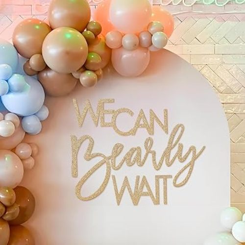 We Can Bearly Wait Sign for Backdrop - Teddy Bear Themed Baby Party Banner Boy Girl Baby Shower Gender Reveal 1st Birthday Felt Letter Wall Decor Photography Background - Glitter Gold