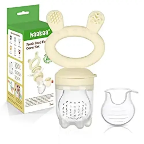 Haakaa Baby Fruit Food Feeder Pacifier | Breastmilk Popsicle Molds for Teething | Silicone Feeder and Teether for Baby Teething Relief & Infant Safely Self Feeding, BPA Free (Oat)