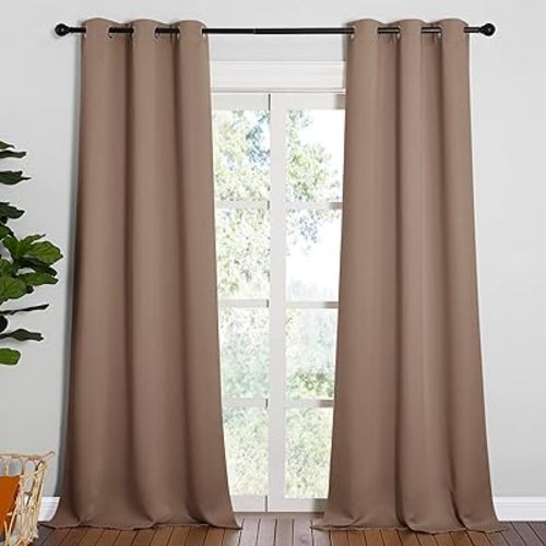 NICETOWN Light Reducing Grommet Curtains - Tripe Woven Textured Soft Curtain Panels for Living Room Window Treatment Drapes (2 Panels, W42 x L95, Cappuccino)