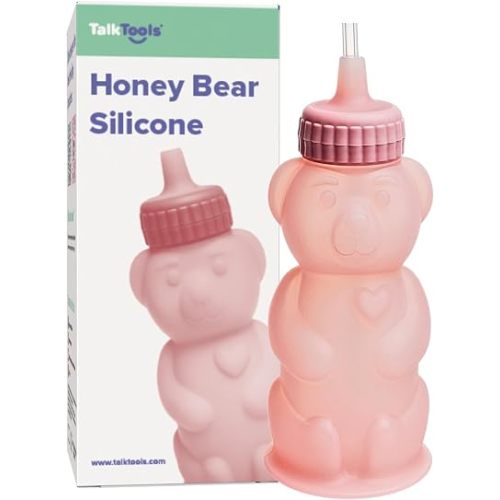TalkTools Honey Bear Silicone Straw Cup, Dishwasher Safe Baby Drinking Bottle, Premium Food-Grade Material, Honeybear Sippy Cup for Ages 4+ Months, Kids and Toddlers (Single 8oz) (Bubblegum)