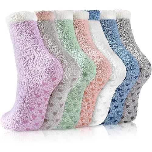 Premillow Fuzzy Socks for Women - Slipper Socks for Women, Non Slip Socks Women Hospital Socks with Grips Winter Fluffy Sock