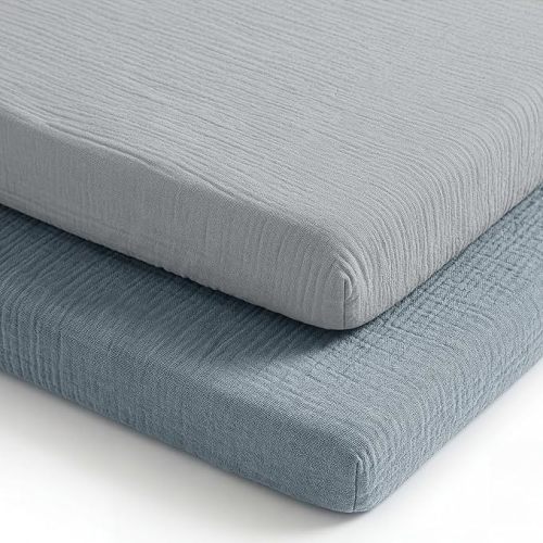 Comfy Cubs Muslin Cotton Bassinet Sheets 2 Pack, Pacific Blue and Heather – Soft, Breathable, 100% Muslin Bassinet Sheet, Gentle for Baby’s Sensitive Skin - Universal Fit, Beautiful Gift-Ready
