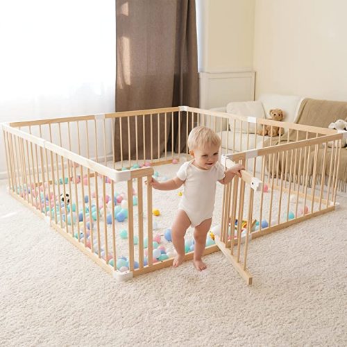 Wooden Baby Gate Playpen Play Yards for Babies and Toddlers, Baby Fence Play Area Indoor (79 * 59 * 24inch), White - 79*59*24 Inch