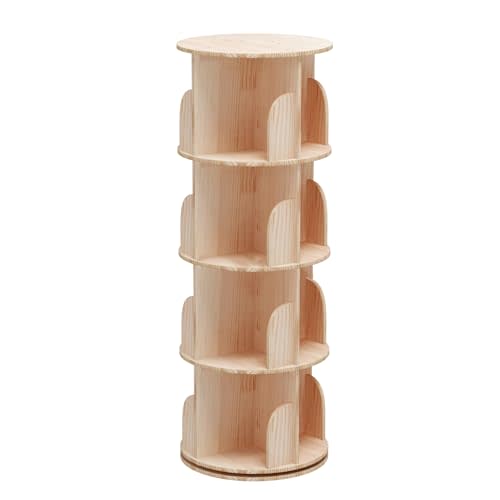 Bear Qiaqia Rotating Bookshelf 360 Degrees, 4 Tier Stackable Solid Wood Bookshelf Organizer, Storage Display Rack Floor Standing Bookcase for Kids&Adults (51"x17.32"x17.32")