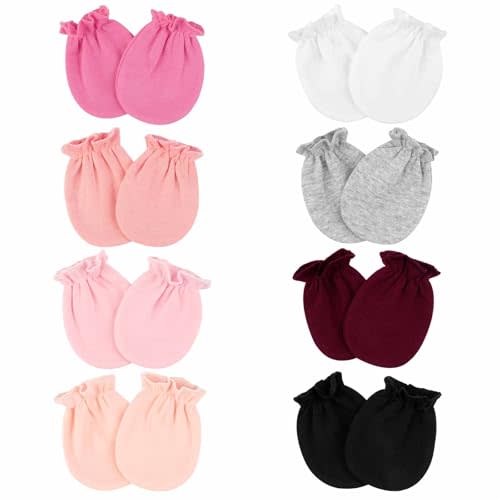 8 Pairs Baby Mittens No Scratch, Skin-friendly Cotton Newborn Infant Gloves, Baby Girl Boy Must Haves Essentials 0-6 Months
