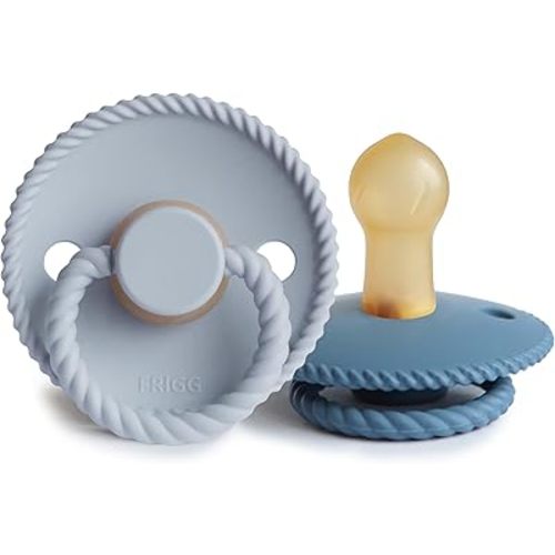 FRIGG Rope Natural Rubber Baby Pacifier | Made in Denmark | BPA-Free (Powder Blue/Ocean View, 0-6 Months)