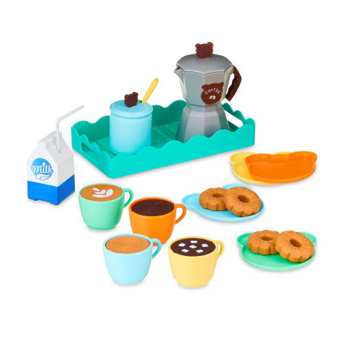 Kid Connection Teddy Bear Coffee Set, Plastic Barista Play Set, Toddlers Age 3+ Years, 24 Pieces