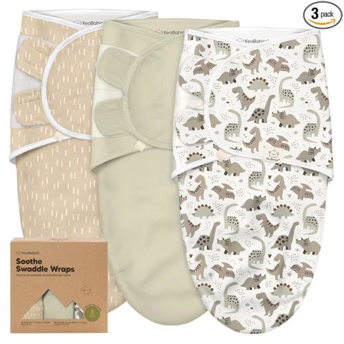 KeaBabies 3pk Organic Baby Swaddles for Newborns, Infant (Dino Ridge, 3-6M) | Baby Girls, Boys, Soft Organic Cotton, Newborn Swaddle Sleep Sack, Nursery Swaddling Blankets