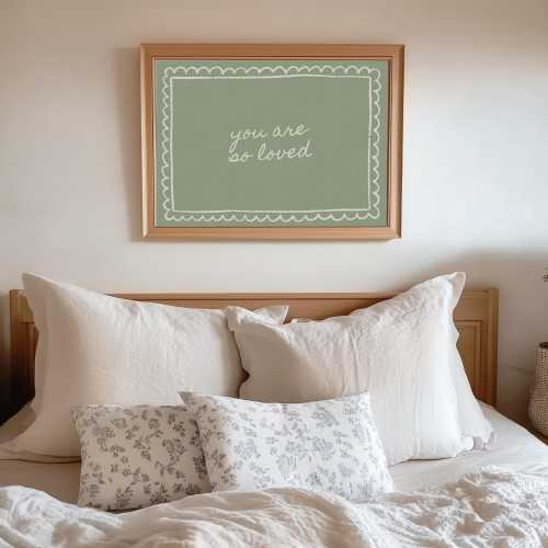 Sage Green Nursery Wall Art, You Are So Loved Affirmation Print, Cottagecore Baby Room Decor, Neutral Kids Room Wall Art