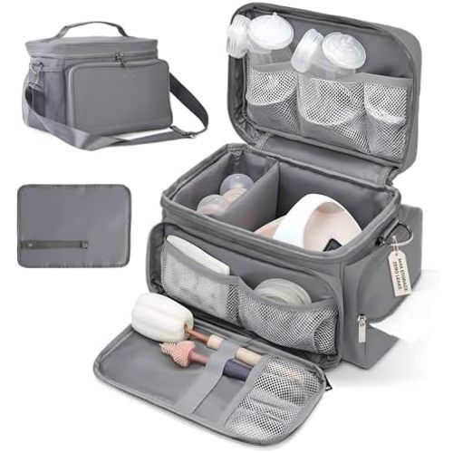 Breast Pump Bag Fit for Spectra S1 and S2, Wearable Breast Pump Bags with Milk Pack, Pumping Bag with Waterproof Mat for Pump Accessories, Bottle Bags for Travel and Family, Gray