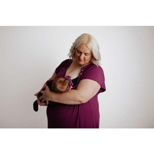 PLUS SIZE - Three Little Tots Plum Purple Labor and Delivery Nursing Hospital Gown- Pajamas & Breastfeeding