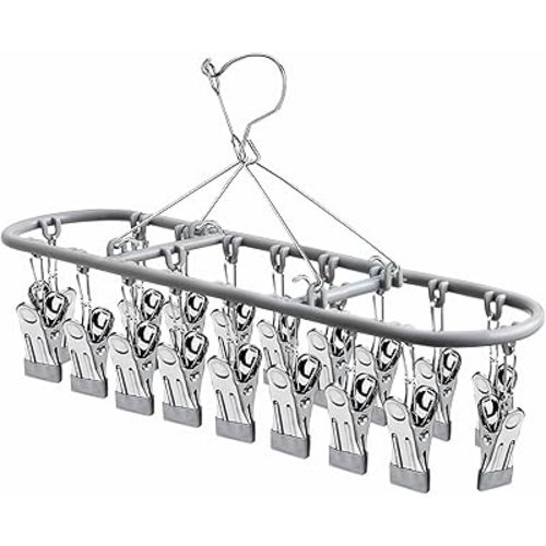 PHYDELU Drying Rack Clothing with 20 Clips，Sock Hanger for Drying，Hanging Clothes Dryer Underwear Hangers Racks Laundry Herb Socks Panty Wet Bra Lingerie Baby Delicates Foldable Small Indoor Metal
