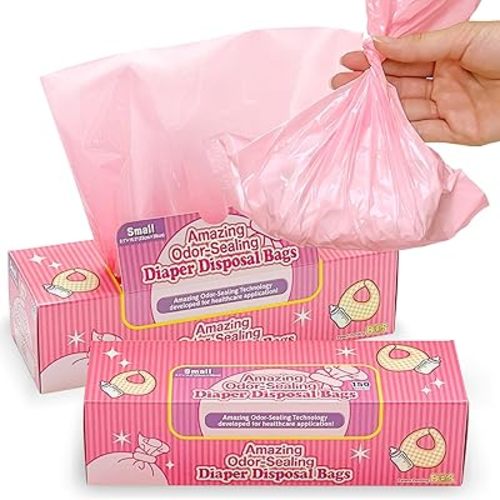 BOS Amazing Odor Sealing Baby Diaper Disposal Bags - Durable and Unscented [Size: S, Color: Pink] (150 count, Pack of 2) (300 Bags)
