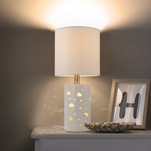 Mercer41 17.5” 1-light Starry Table Lamp With White Ceramic Base And Tc Fabric Shade, 3 Lighting Modes For Living Room,nightstand And Kids Room & Reviews | Wayfair