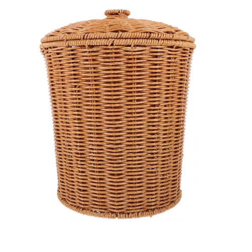 xuyanhg Clearance Storage Laundry Hamper, Imitation Rattan Round Clothes Bin with Lid, Cut-Out Handles Woven Frame Clothes Storage Basket for Easy Transport