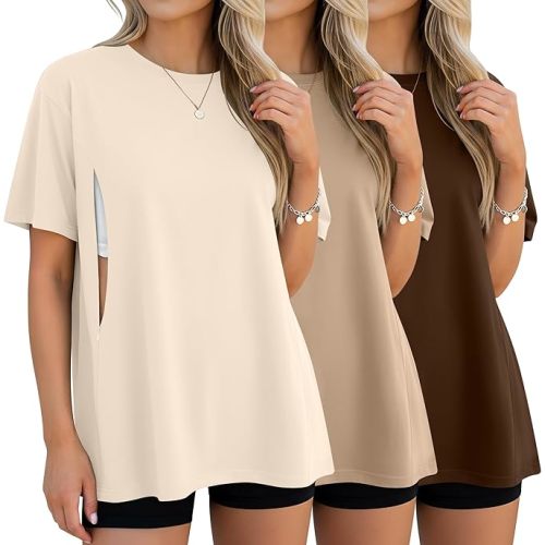 3 Pack Women's Oversize Nursing Breastfeeding Shirts Hidden Zipper Short Sleeve Loose Fit Maternity Tops