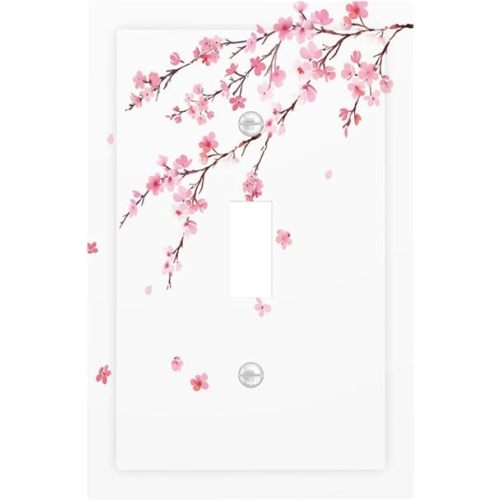 Watercolor Cherry Blossoms Flowers Pink Floral Decorative Light Switch Cover 1 Gang Single Toggle Device Electrical Faceplate Switchplates Decorator Outlet Wall Plate for Bedroom Living Room Decor