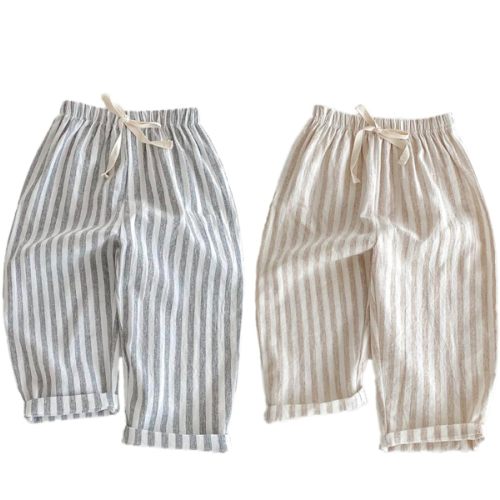 Ashmyova Classic Casual Pants for Boys Thin Cotton Stripe Elastics Waist Spring Summer Trousers Toddler Long Pants 2Pcs