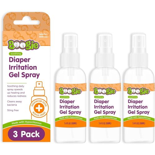 Boogie Hypochlorous Acid Diaper Irritation Gel Spray, Baby Essentials for Diaper Rash, Soothing Cleansing Spray, 3.4oz (Pack of 3)