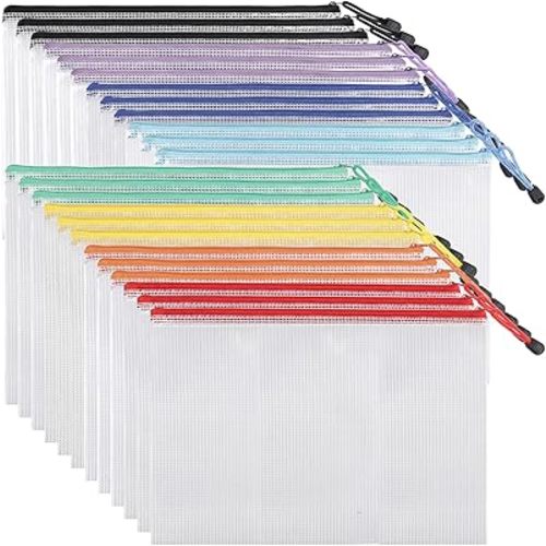 EOOUT 24pcs Mesh Zipper Pouch Bags, for Organizing Storage, Waterproof Zipper Pouches, Letter Size, File Bags for Toys, Puzzle, Board Games