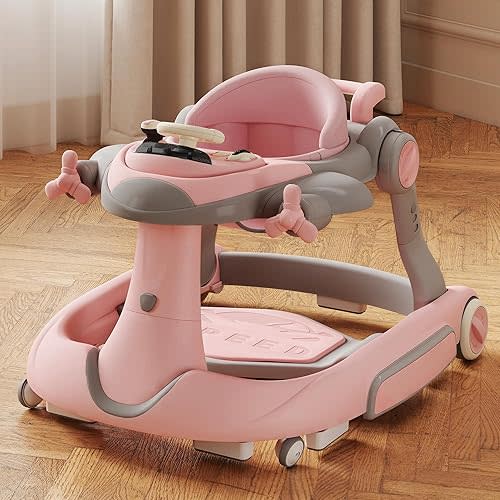 Kinder King 8-in-1 Baby Walker with Music & Lights, 3 Level Adjustable Height, Foldable Toddler Walker with Speed Adjustable Wheels, Easy to Clean, Baby Walkers for Boys & Girls 6-18 Months