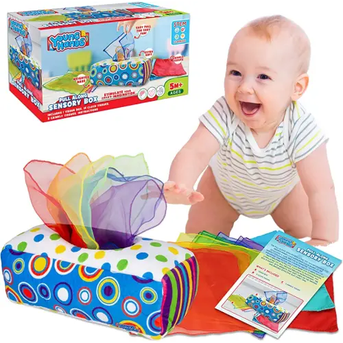 Sensory Pull Along Baby Tissue Box - Montessori Toy for Babies and Toddlers Tissue Box Learning Toys for 5 Months + STEM Educational Toys for Toddler Infant Babies (Large)