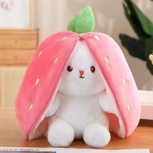 Bunny Stuffed Animal Reversible Cuddle Bunny Stuffed,Christmas Strawberry Bunny Transformed Rabbit Plush Zipper,Turns Into Ears Bunnies Plushies Toy Cute Stuffy Doll Easter Girlfriend Gift