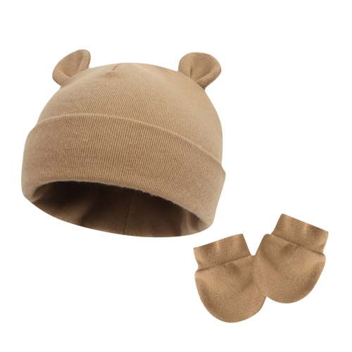 FAIWAD Baby Hats and Mittens Infant Cotton Beanie Gloves No Scratch Set Newborn Cute Hat 2pcs for Boys Girls