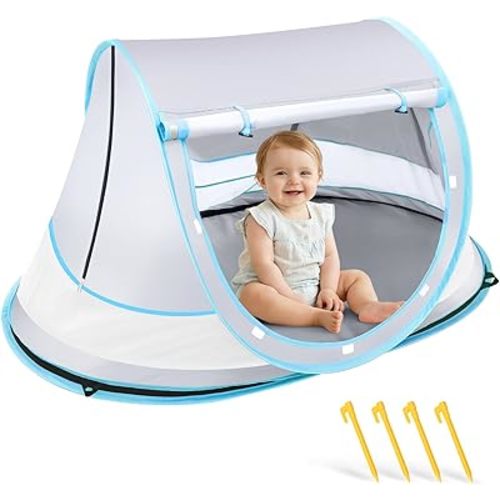 Baby Beach Tent, Pop Up Beach Tent Sun Shade for Beach, UPF 50+ UV Protection Sun Shelters for Infants with Carry Bag for Outdoor Travel, Camping(Gray)