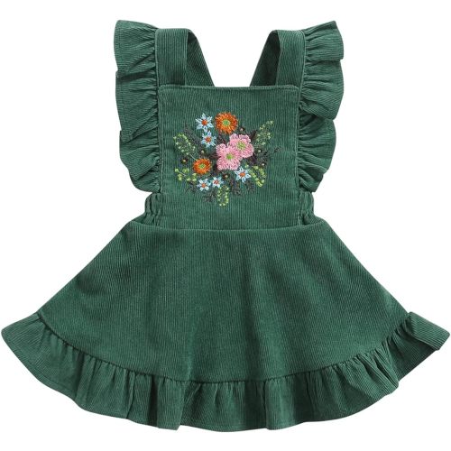 MERSARIPHY Baby Girls Suspender Dress Infant Embroidered Straps Skirt Overall Dresses Winter Fall Clothes
