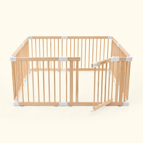 HARPPA Wooden Baby Gate Playpen | Non-Toxic Foldable DIY Adjustable Play Yard for Infants & Toddlers – Natural Finish Baby Fence for Small & Large Spaces