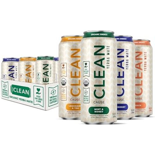 CLEAN Cause Yerba Mate Tea Organic Energy Variety Pack, 4 Flavors, 12 Pack