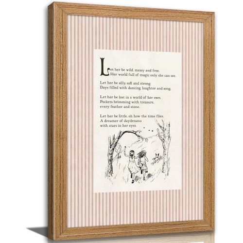 Framed Vintage Girl Nursery Wall Art Girlhood Poem Canvas Wall Decor
