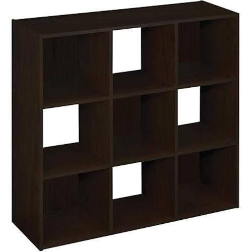 ClosetMaid 9 Cube Laminated Wood Stackable Open Bookcase Display Shelf Organizer for Household, Living Rooms, and Studies, Espresso
