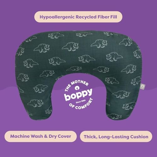 Boppy Nursing Pillow - Firm, Ergonomic U-Shaped Bottle and Breastfeeding Pillow with High Lift for Comfort and Support, Spacious Surface - Forest Green Dinos