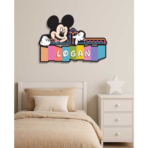 Mickey Mouse Custom Personalized Kids Nursery Wall Door Wooden Name Sign