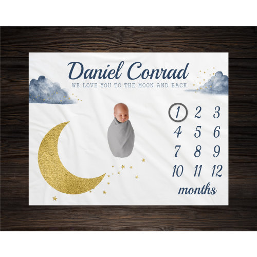 Moon and Stars Milestone Blanket, Baby Milestone Blanket, Luna Milestone Blanket, Personalized Baby Blanket, Baby Shower Gift,
