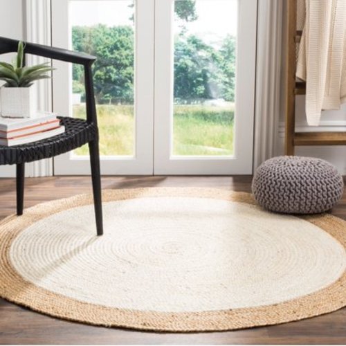 SAFAVIEH Natural Fiber Cebrail Braided Jute Area Rug, Ivory/Natural, 5' x 5' Round