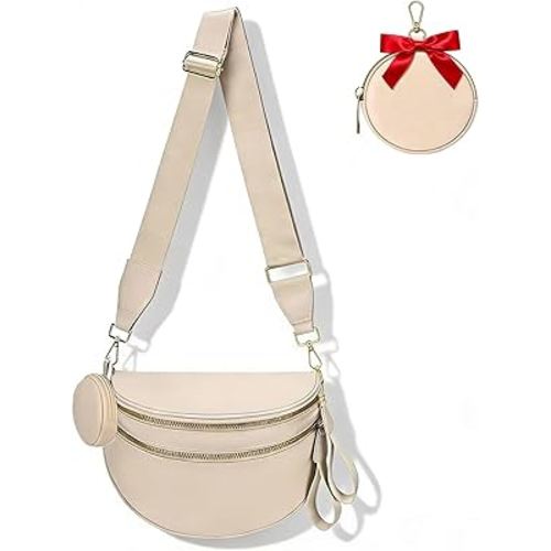 Emmafy Women's Crossbody Bag, Waterproof Oxford Cloth Waist Bag with Adjustable Shoulder Strap (Beige)