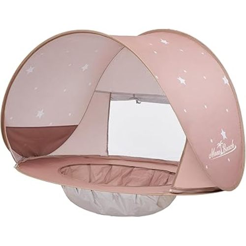 Monobeach Baby Beach Tent with Pool: Brown Stars Pop Up Sun Shade Tent for Toddler, UV Protection Portable Outdoor Shelter, Foldable Camping Canopy for Beach, Backyard & Travel