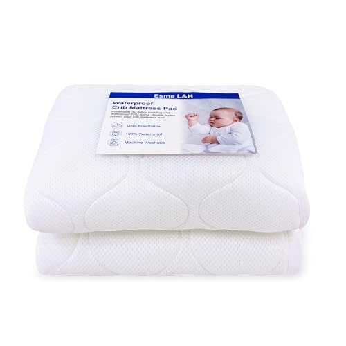 Esme L&H Breathable Crib Mattress Protector, Breathable 3-Layer 3D Mesh Crib Mattress Cover Pad, Waterproof & Soft & Thick & Comfy, 52x28 in Fit for Standard Cribs & Toddler Bed, 1 Pack