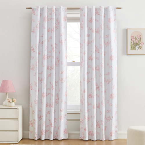 Ecologee Butterfly 100% Blackout Rod Pocket Back Tab Single Indoor Curtain Panel, Pink, 40" W x 84" L