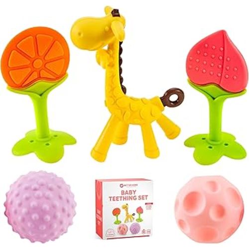 Silicone Teething Toys - Sensory Balls for Babies 0-6 Months - 6-12 Months -Soft Teethers for Baby Soothing and Calming Sensory Teether Toys 5 Pack