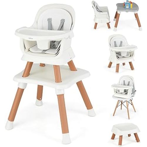 INFANS 8 in 1 Baby High Chair, Convertible Highchair for Babies and Toddlers, Infant Dining Booster Seat, Building Block Table, Kids Stool Table Chair Set with Removable Tray (8 in 1, White)